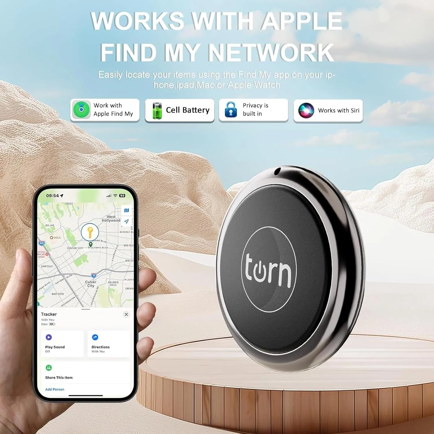 1 Pack Air Tracker Tag Pair with Apple Find My (iOS Only), Smart Bluetooth Key Finder and Item Locator for Luggage Dog Pet Wallet Backpack (Black)