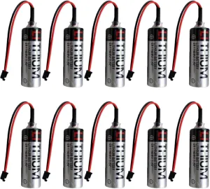 (10-Pack) ER17500V/3.6V 2700 mAh PLC Battery with Balck Plug for Yaskawa Automatic Robot Arm Programmer Battery