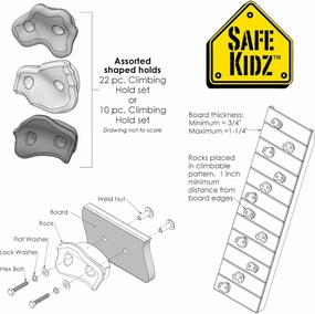 10 Assorted Deluxe Rock Climbing Holds for Kids :: Outdoor Climbing Stones Kit with 20 Swing Safe Fasteners   Drill Bit :: Easy to Install on Lumber from 3/4" to 1.25" Thick
