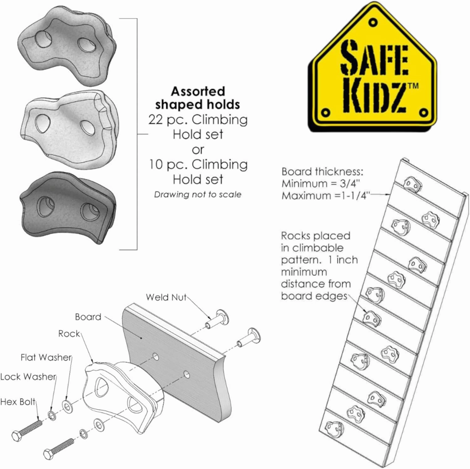 10 Assorted Deluxe Rock Climbing Holds for Kids :: Outdoor Climbing Stones Kit with 20 Swing Safe Fasteners   Drill Bit :: Easy to Install on Lumber from 3/4" to 1.25" Thick