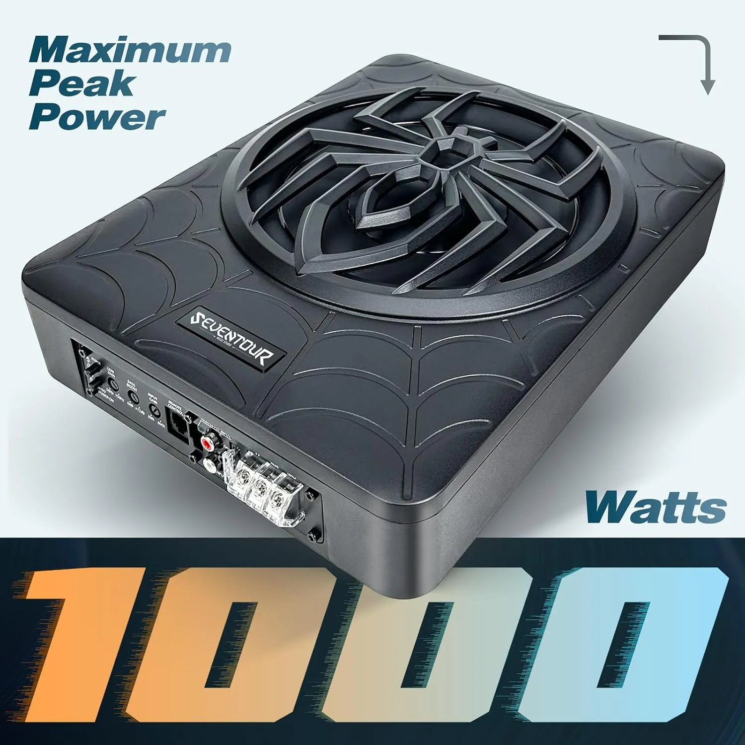10" 1000W Slim Under Seat Powered Car Subwoofer, Car/Truck Audio Sub Built in Amplifier Combo, with Colorful LED Ambient Lights (RGB LED Subwoofer Mounting Wire Kit)