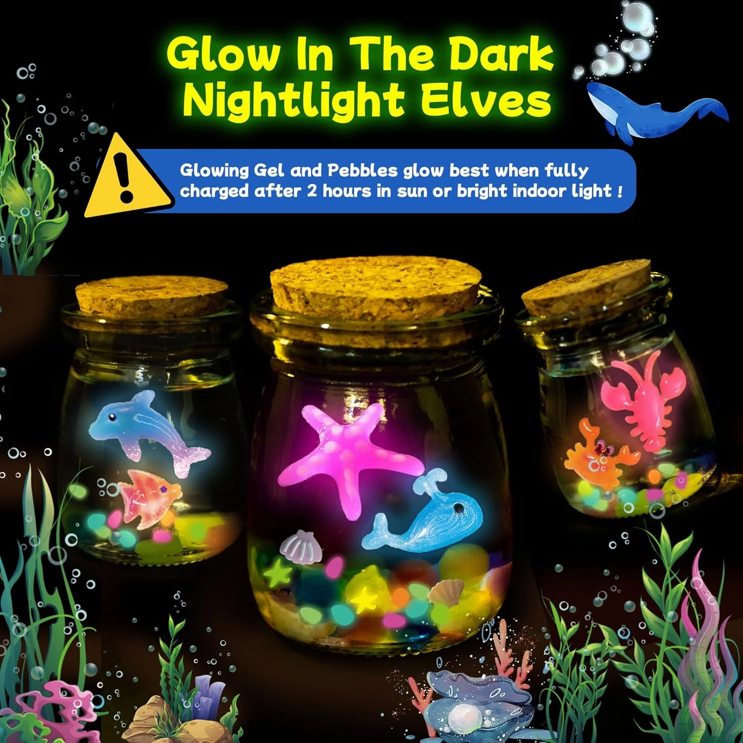 116PCS Magic Glow-in-The-Dark Gel Water Fairy Toy, Aqua DIY Elf Set with 18 Shape Molds, 100ml Gels, Water Squishy Kit, Make 150  Water Animals,Christmas Birthday Gift, Arts Crafts STEM Kit for Kid