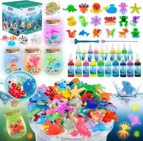 116PCS Magic Glow-in-The-Dark Gel Water Fairy Toy, Aqua DIY Elf Set with 18 Shape Molds, 100ml Gels, Water Squishy Kit, Make 150  Water Animals,Christmas Birthday Gift, Arts Crafts STEM Kit for Kid