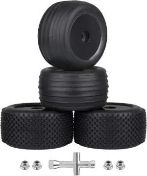1/18 Off-Road Wheels and Tires 8mm Hex Preglued High Traction for Losi Mini-T 2.0 Brushless Stadium Truck (Black Wheels)