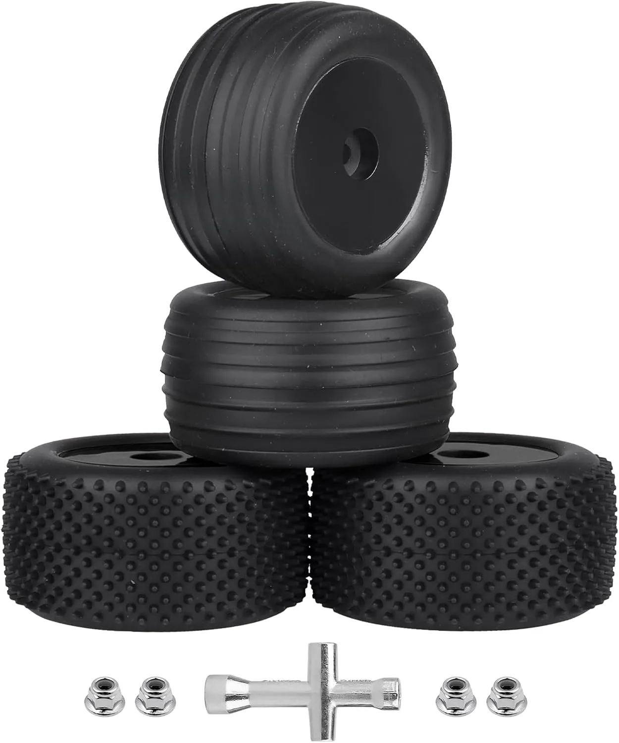 1/18 Off-Road Wheels and Tires 8mm Hex Preglued High Traction for Losi Mini-T 2.0 Brushless Stadium Truck (Black Wheels)