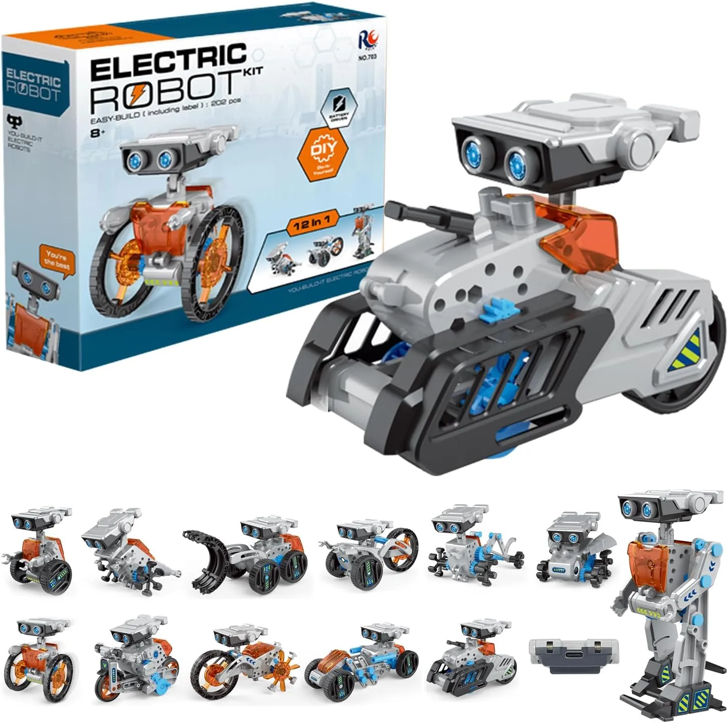 12 in 1 STEM Robot Toy Building Kit, TAMOXI Science Building Kits, Projects Blocks Kit for Boys Girls Kids 8-16, Robotics Powered by USB, DIY Educational Gift for Birthday, Christmas (202 Pieces)