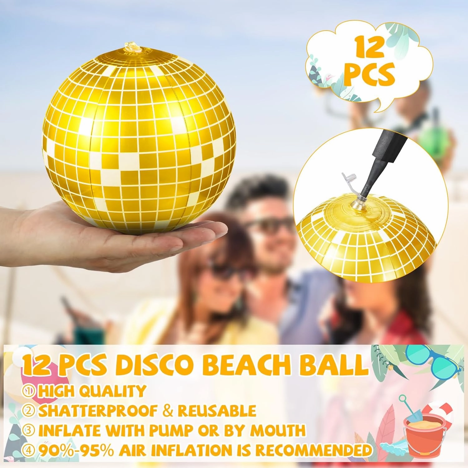 12 Pcs Inflatable Beach Ball Disco Theme Party Decoration Inflatable Disco Ball Summer Pool Toys Indoor Outdoor Beach Sports Theme Decor Gift