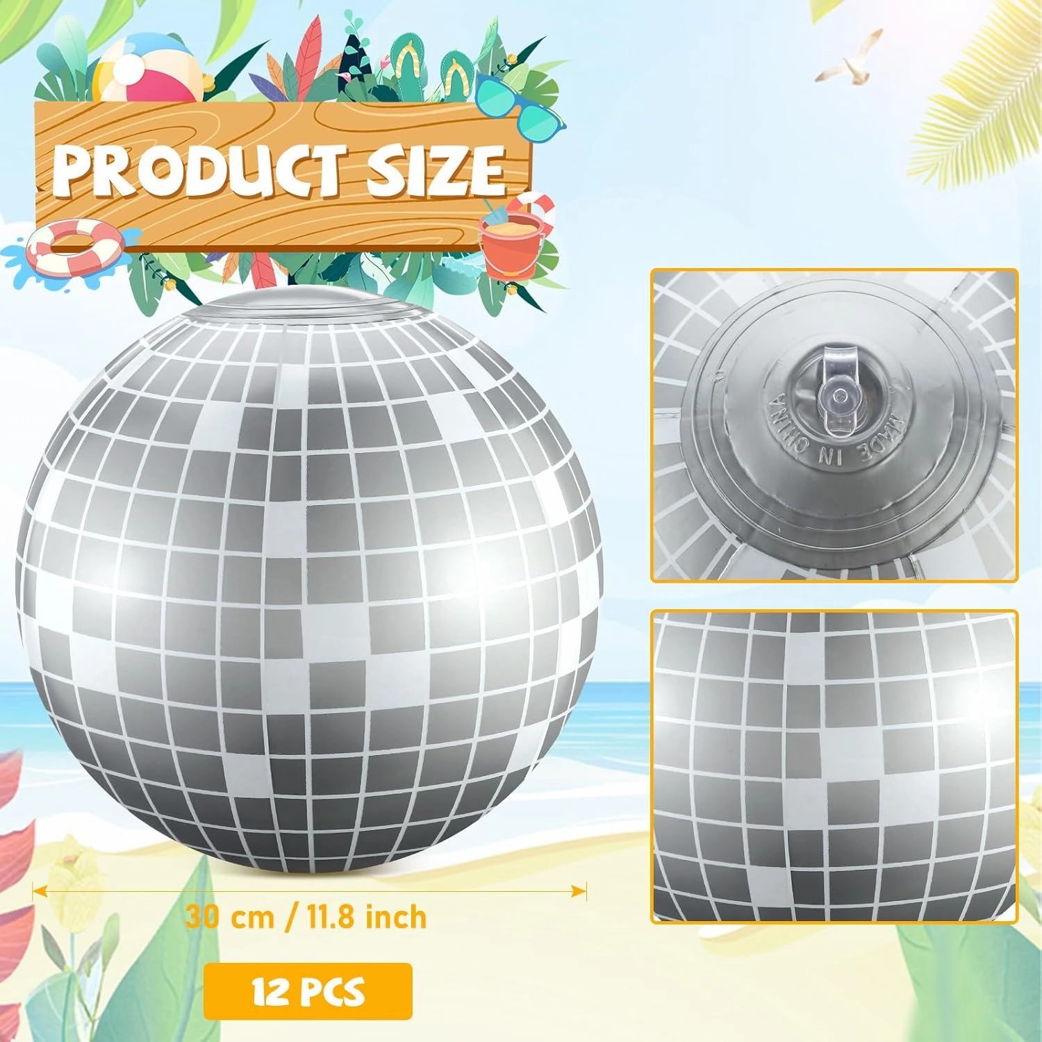 12 Pcs Inflatable Beach Ball Disco Theme Party Decoration Inflatable Disco Ball Summer Pool Toys Indoor Outdoor Beach Sports Theme Decor Gift