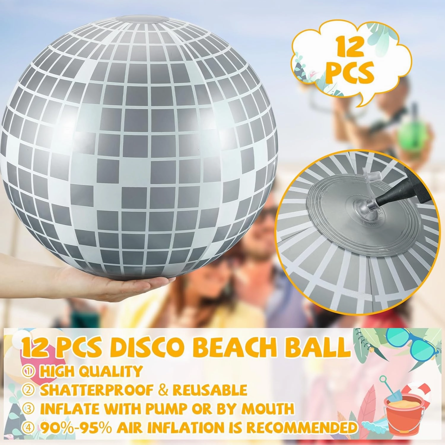 12 Pcs Inflatable Beach Ball Disco Theme Party Decoration Inflatable Disco Ball Summer Pool Toys Indoor Outdoor Beach Sports Theme Decor Gift