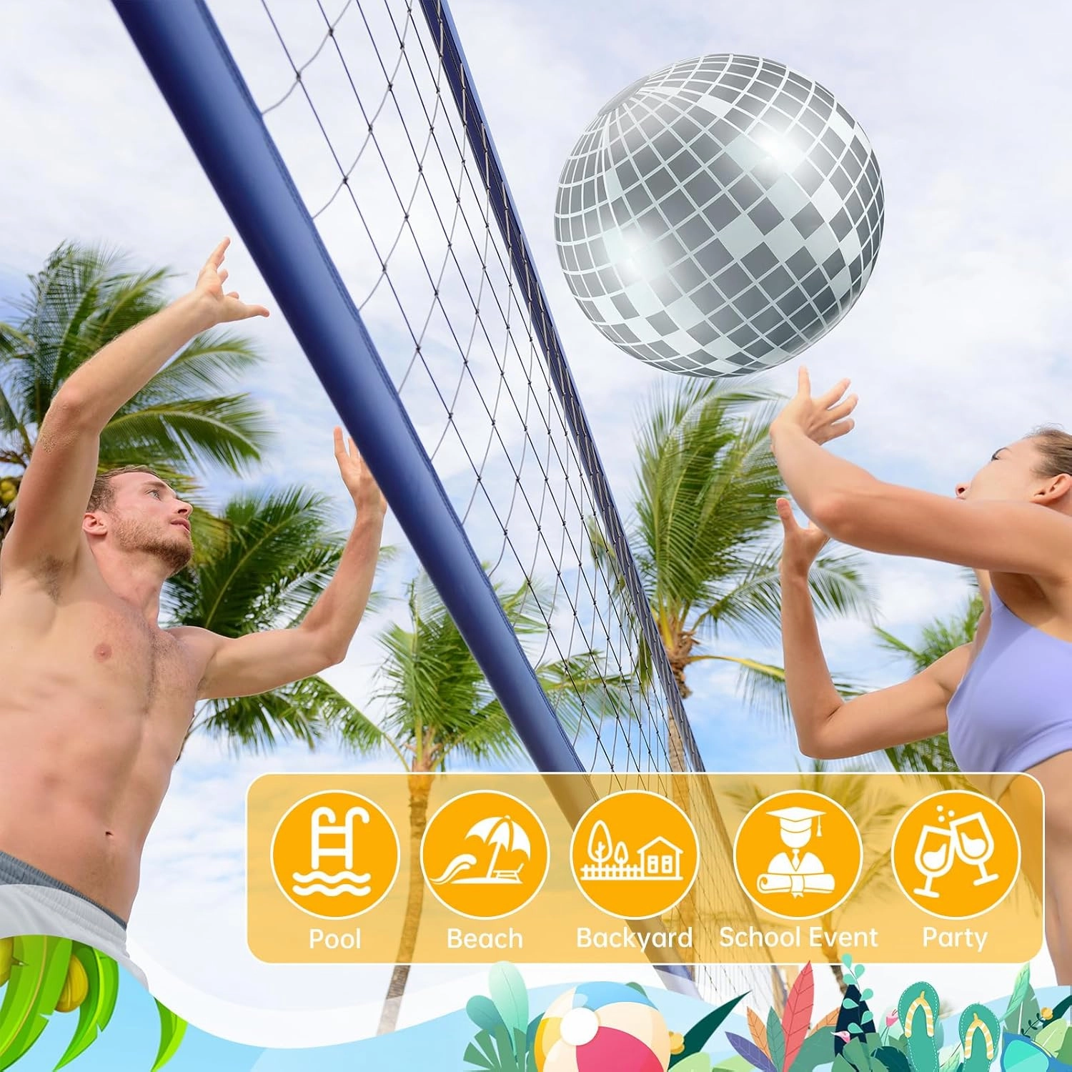 12 Pcs Inflatable Beach Ball Disco Theme Party Decoration Inflatable Disco Ball Summer Pool Toys Indoor Outdoor Beach Sports Theme Decor Gift