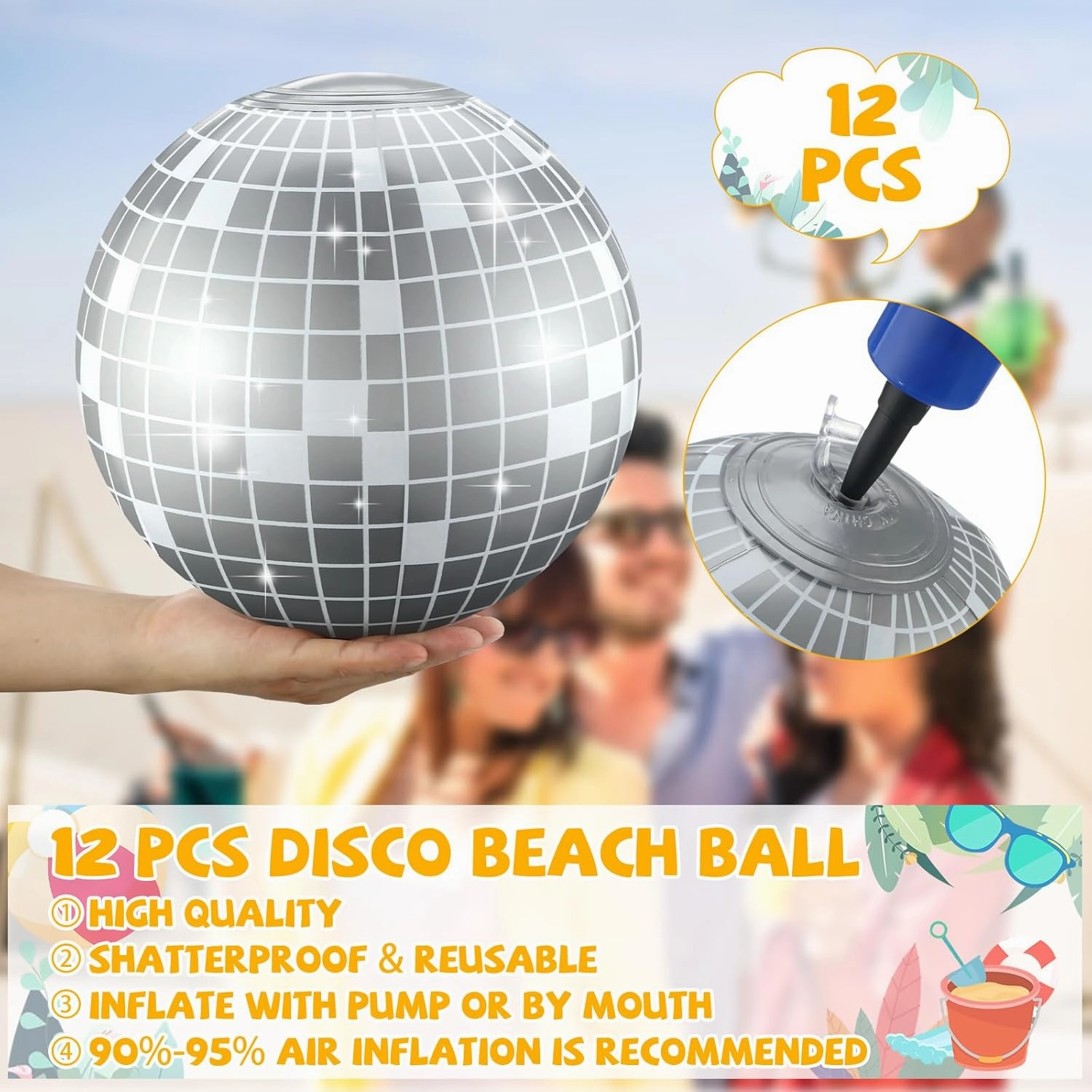 12 Pcs Inflatable Beach Ball Disco Theme Party Decoration Inflatable Disco Ball Summer Pool Toys Indoor Outdoor Beach Sports Theme Decor Gift