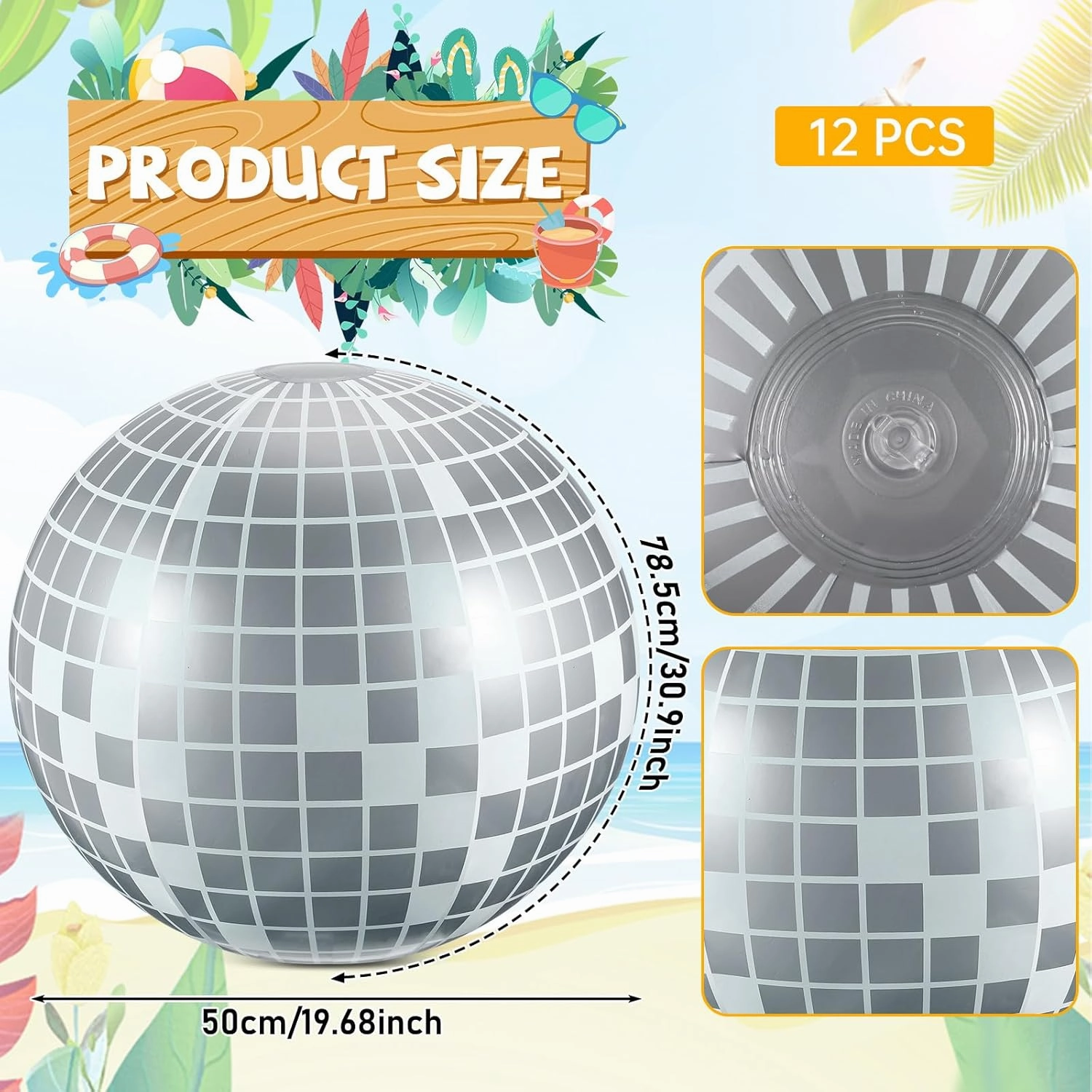 12 Pcs Inflatable Beach Ball Disco Theme Party Decoration Inflatable Disco Ball Summer Pool Toys Indoor Outdoor Beach Sports Theme Decor Gift