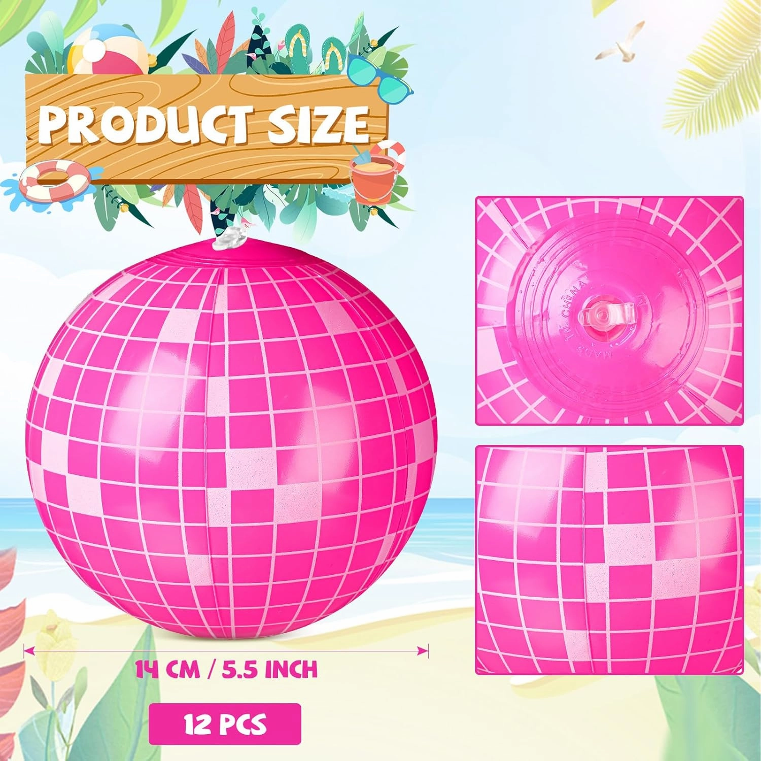 12 Pcs Inflatable Beach Ball Disco Theme Party Decoration Inflatable Disco Ball Summer Pool Toys Indoor Outdoor Beach Sports Theme Decor Gift