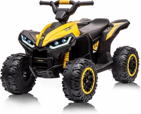12V Kids Ride On ATV, Electric Battery, Powered Four Wheeler with Music, Led Lights, Soft Start, USB Port, and Treaded Tires, Adjustable High/Low Speed Modes; Perfect for Boys and Girls (Yellow)