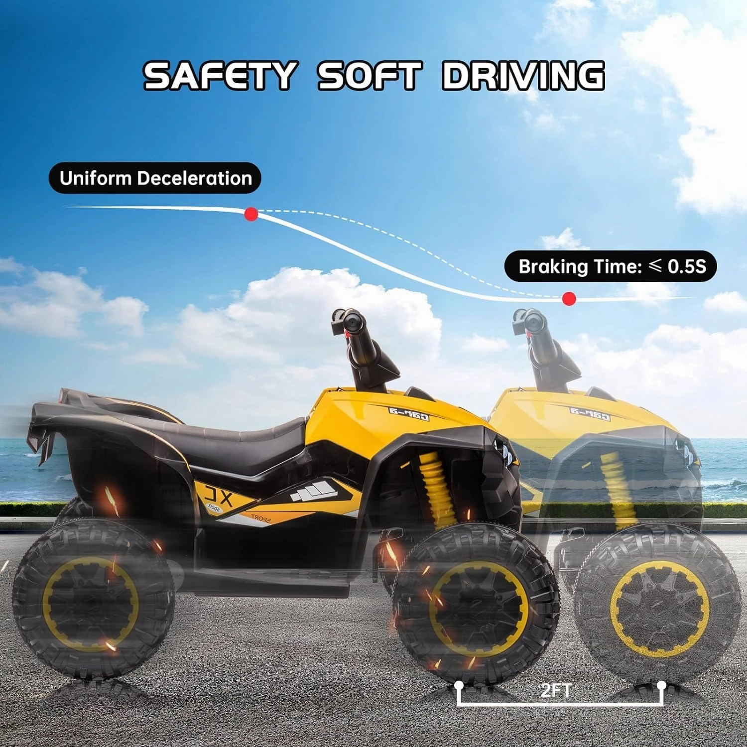 12V Kids Ride On ATV, Electric Battery, Powered Four Wheeler with Music, Led Lights, Soft Start, USB Port, and Treaded Tires, Adjustable High/Low Speed Modes; Perfect for Boys and Girls (Yellow)