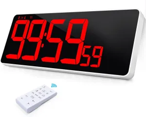 13.7”Digital Timer Large LED Screen displays（5'' Number）,The Date time, Remote Control, Turn on/Off 10 Seconds Countdown Voice Notification, for Chefs,Students, Children, Seniors