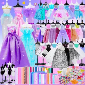 1500 Pcs Fashion Designer Kit for Girls, Sewing Kit with 7 Mannequins, DIY Arts and Crafts Kit for Kids, Doll Clothes Making Kit, Girl Toys for Age 6 7 8 9 10 11 12 Year Old Gifts