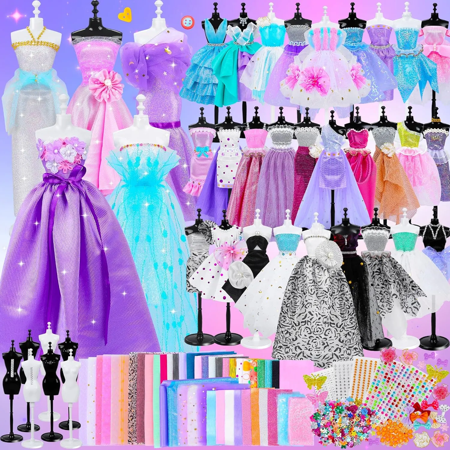 1500 Pcs Fashion Designer Kit for Girls, Sewing Kit with 7 Mannequins, DIY Arts and Crafts Kit for Kids, Doll Clothes Making Kit, Girl Toys for Age 6 7 8 9 10 11 12 Year Old Gifts