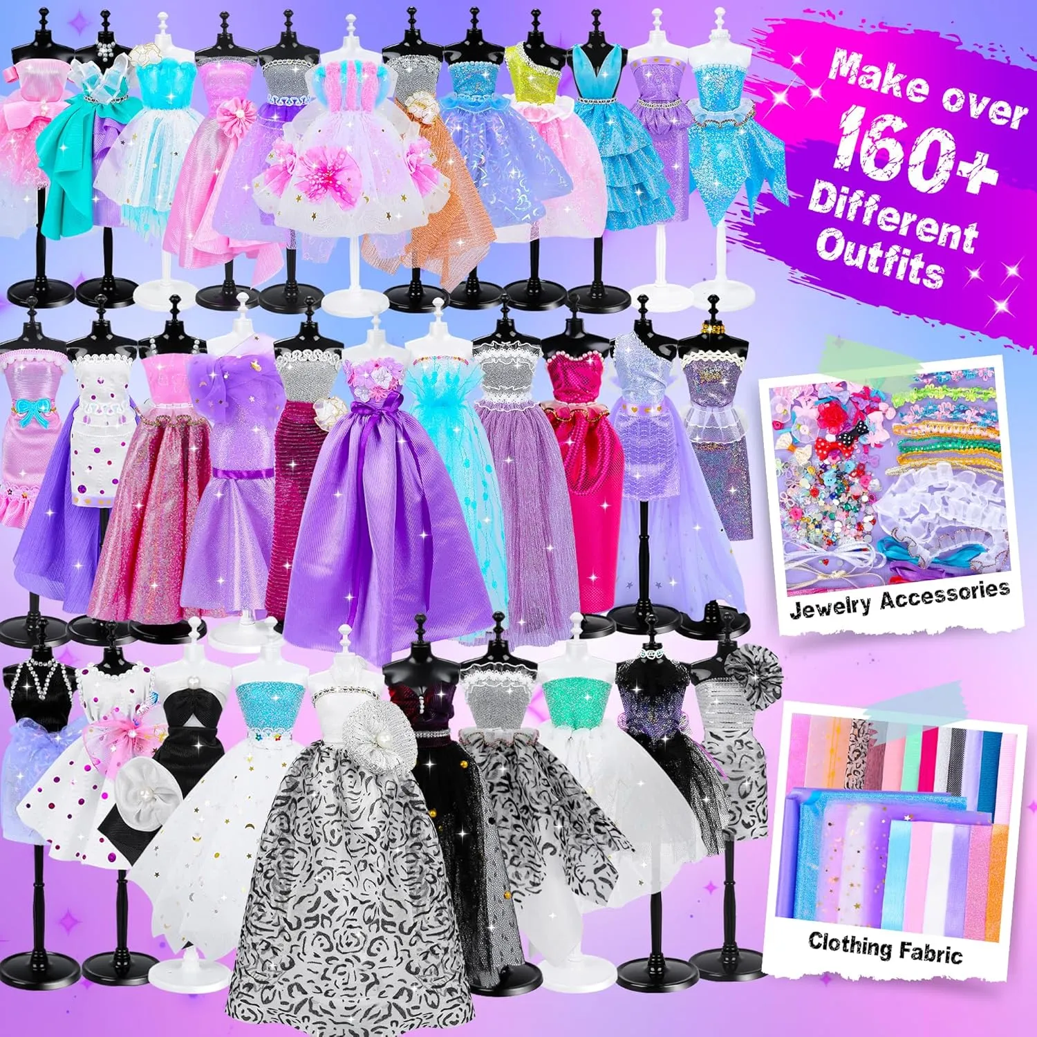 1500 Pcs Fashion Designer Kit for Girls, Sewing Kit with 7 Mannequins, DIY Arts and Crafts Kit for Kids, Doll Clothes Making Kit, Girl Toys for Age 6 7 8 9 10 11 12 Year Old Gifts