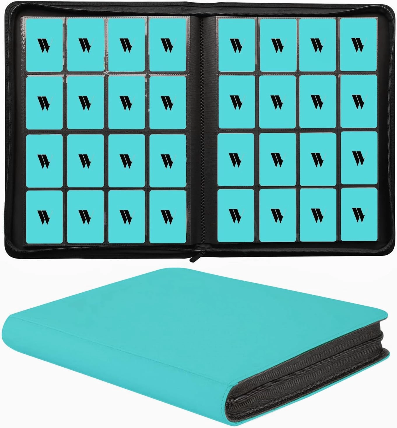16 Pocket Card Binder, 1000  Premium Zip Trading Card Binder, Double Sided Pocket Card Binder Album, Ringless Card Folder for MTG, TCG, Sports Card (Teal, 16Pockets)