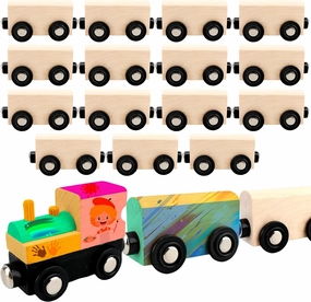 18 Pack Unfinished Wooden Cars Unpainted Magnetic Wood DIY Crafts Trains Car for DIY Craft Activities Birthday Gift (Color Set 1)