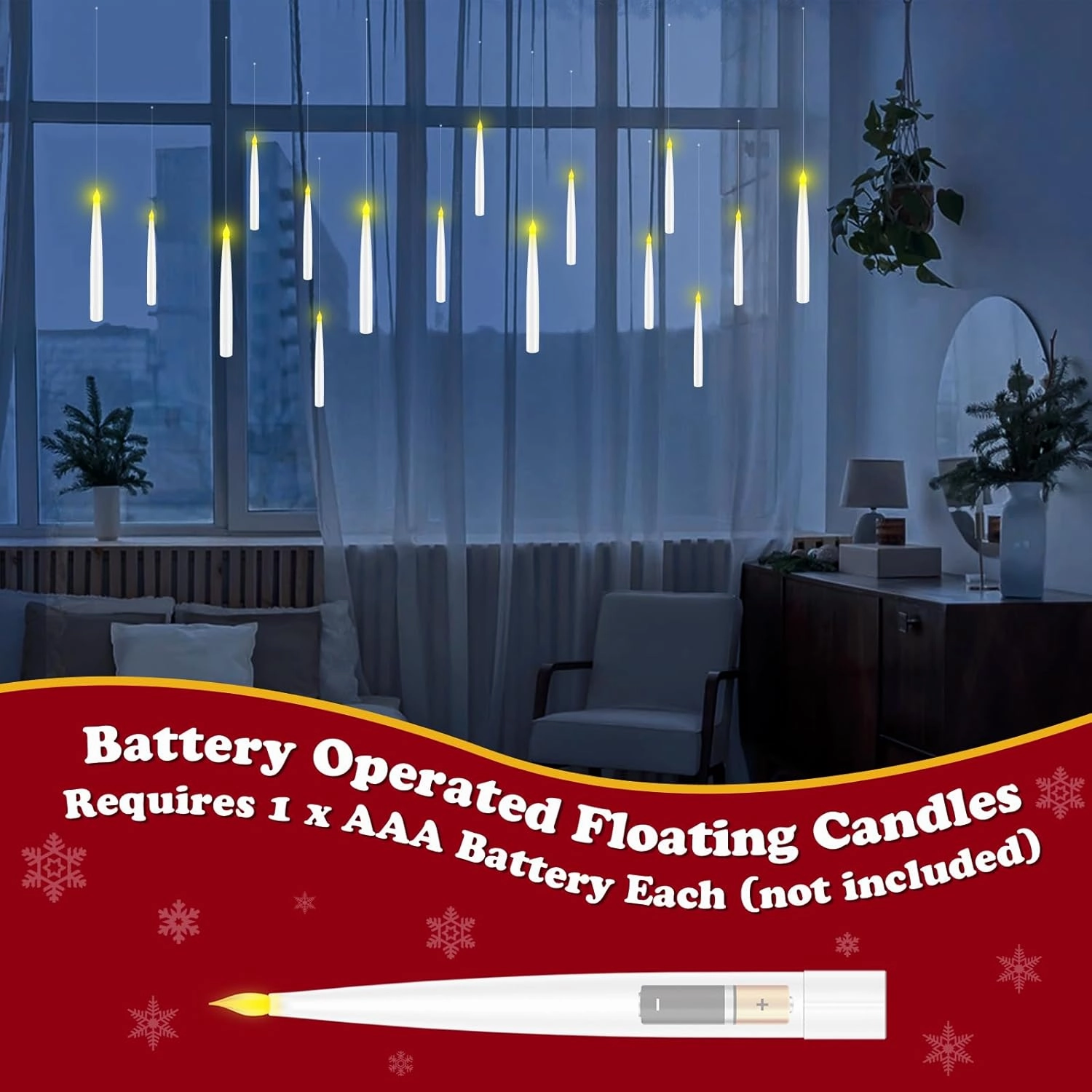 18 Pcs Floating Candles with Wand, Magic Decorations Magic Hanging Candles, Battery Operated Window Candles with Wand Remote, Flameless Flickering Warm Light LED Candles for Theme Party Decor, Gift