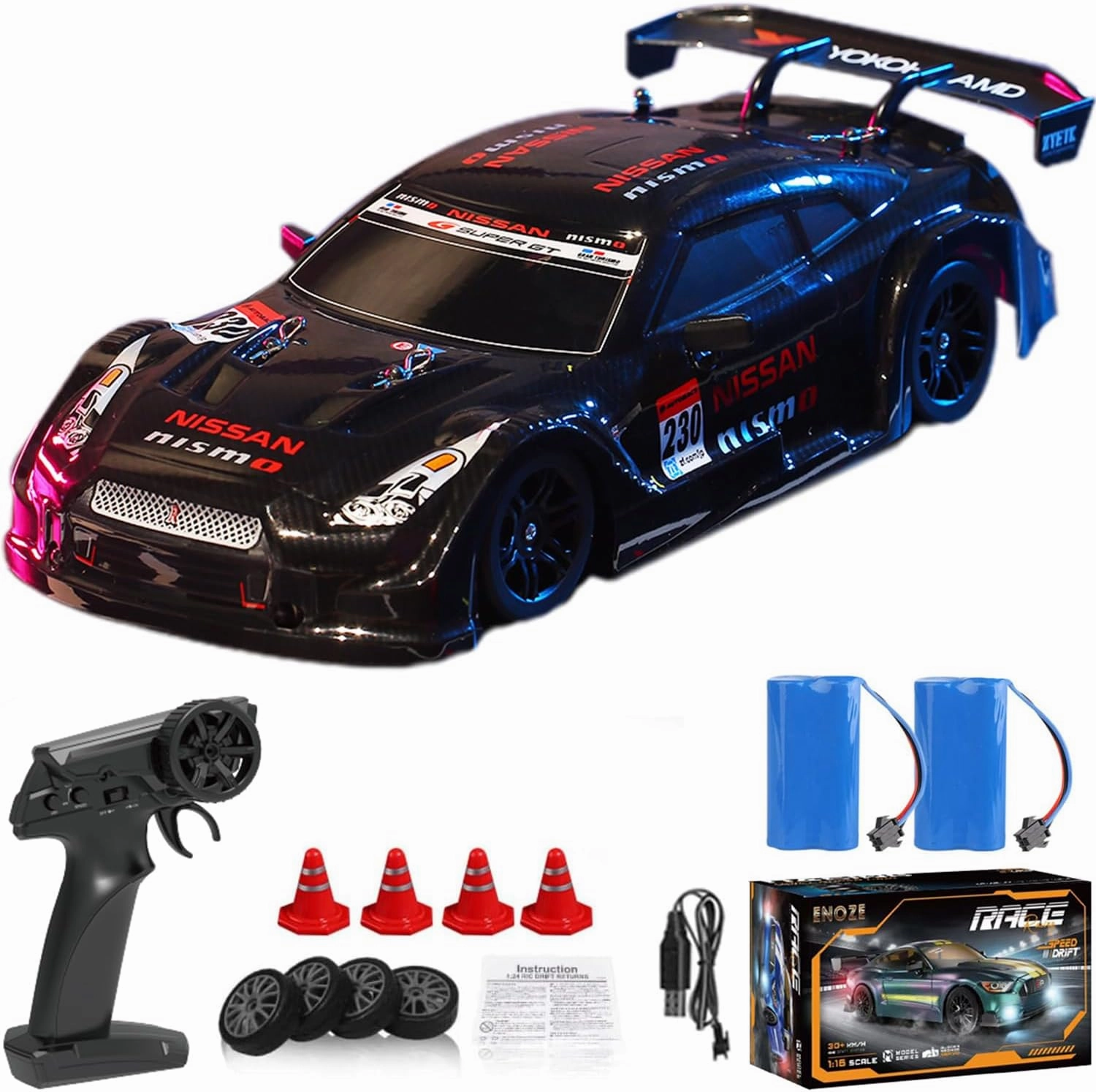 1:16 RC Drift Car 4WD 30 KM/H Full Proportional High Speed RC Car RTR with LED Lights and Drifting Tires Racing Sport Toy for Adults Boys Girls Kids(8100-Black)