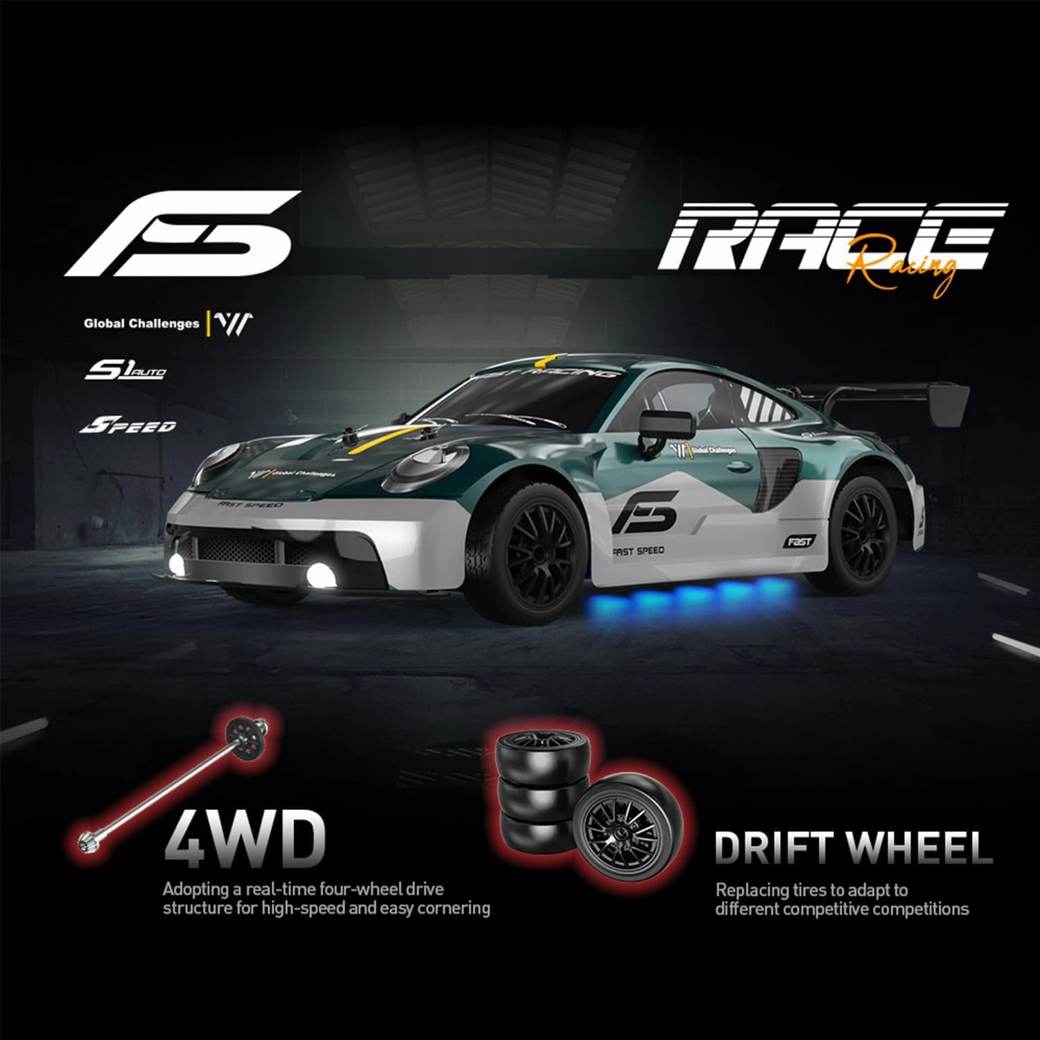 1:16 RC Drift Car 4WD 30 KM/H Full Proportional High Speed RC Car RTR with LED Lights and Drifting Tires Racing Sport Toy for Adults Boys Girls Kids(8100-Black)