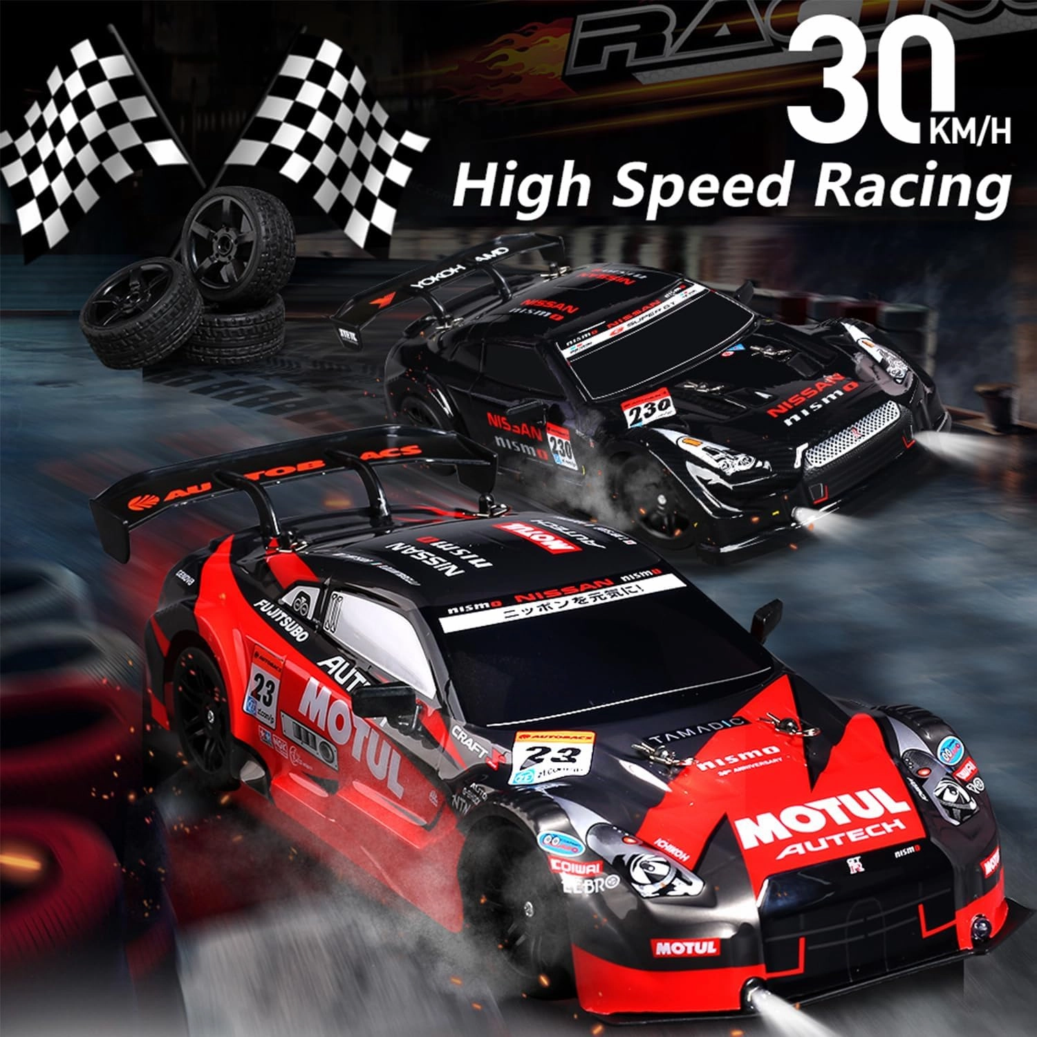 1:16 RC Drift Car 4WD 30 KM/H Full Proportional High Speed RC Car RTR with LED Lights and Drifting Tires Racing Sport Toy for Adults Boys Girls Kids(8100-Black)