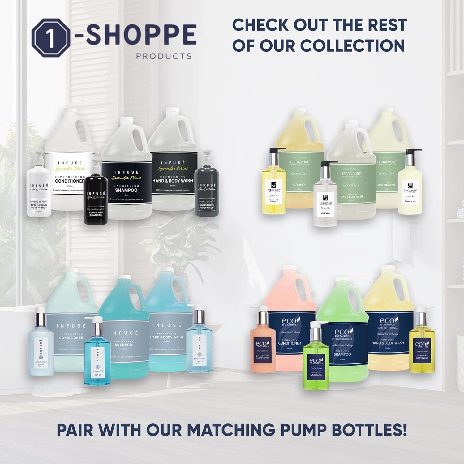 1-Shoppe All-in-Kit Hand/Body Wash | Infuse White Tea & Coconut Hotel | 1 Gallon | For Hospitality & Vacation Rentals to Refill Dispensers | (Single Gallon)