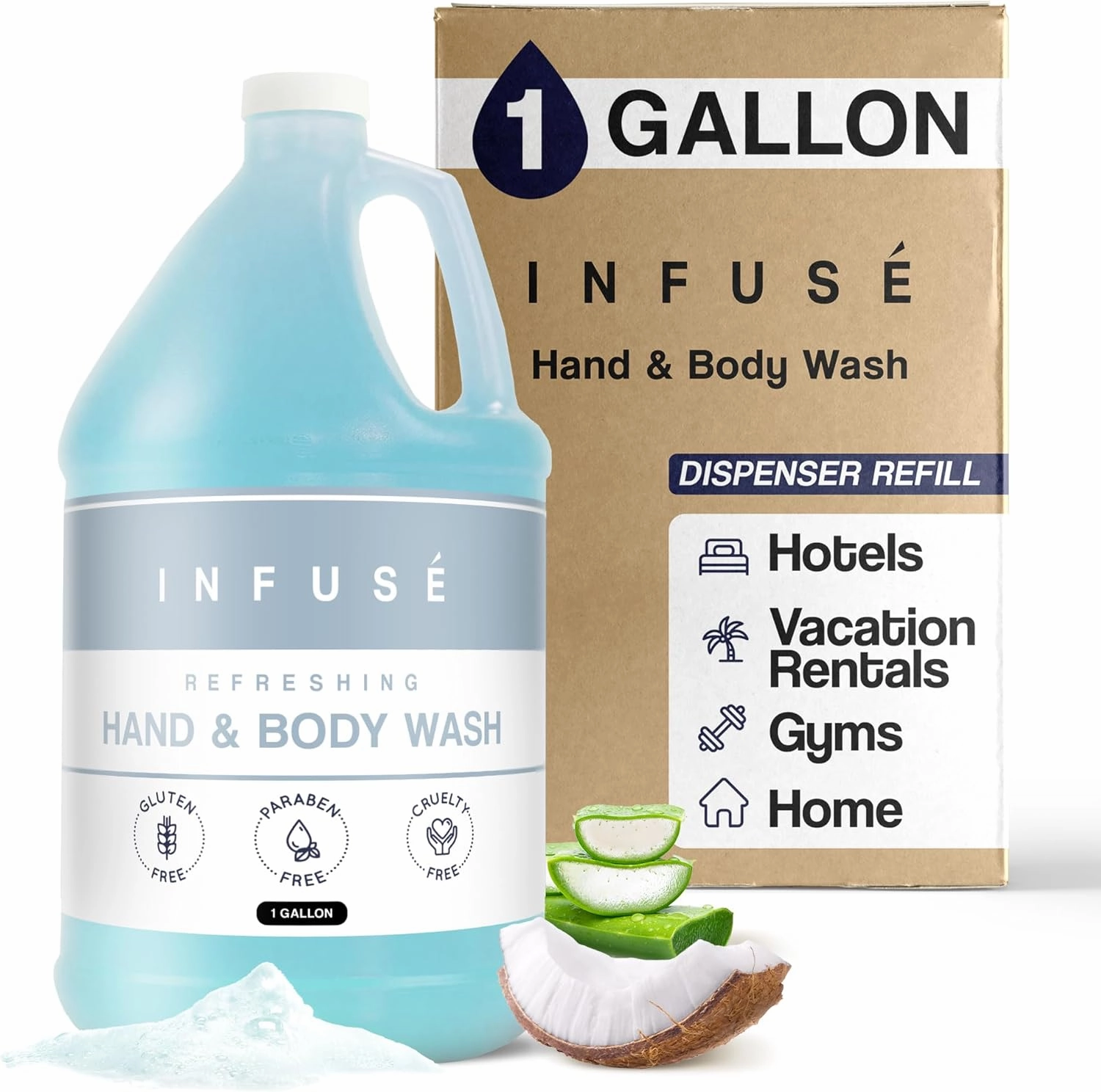 1-Shoppe All-in-Kit Hand/Body Wash | Infuse White Tea & Coconut Hotel | 1 Gallon | For Hospitality & Vacation Rentals to Refill Dispensers | (Single Gallon)