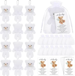 20 Set Mini Plush Angel Pocket Bears Sympathy Gift for Student Inspirational Bear Hug Gift Condolences Card Organza Bag Funeral Memorial Comfort Loss of Loved One