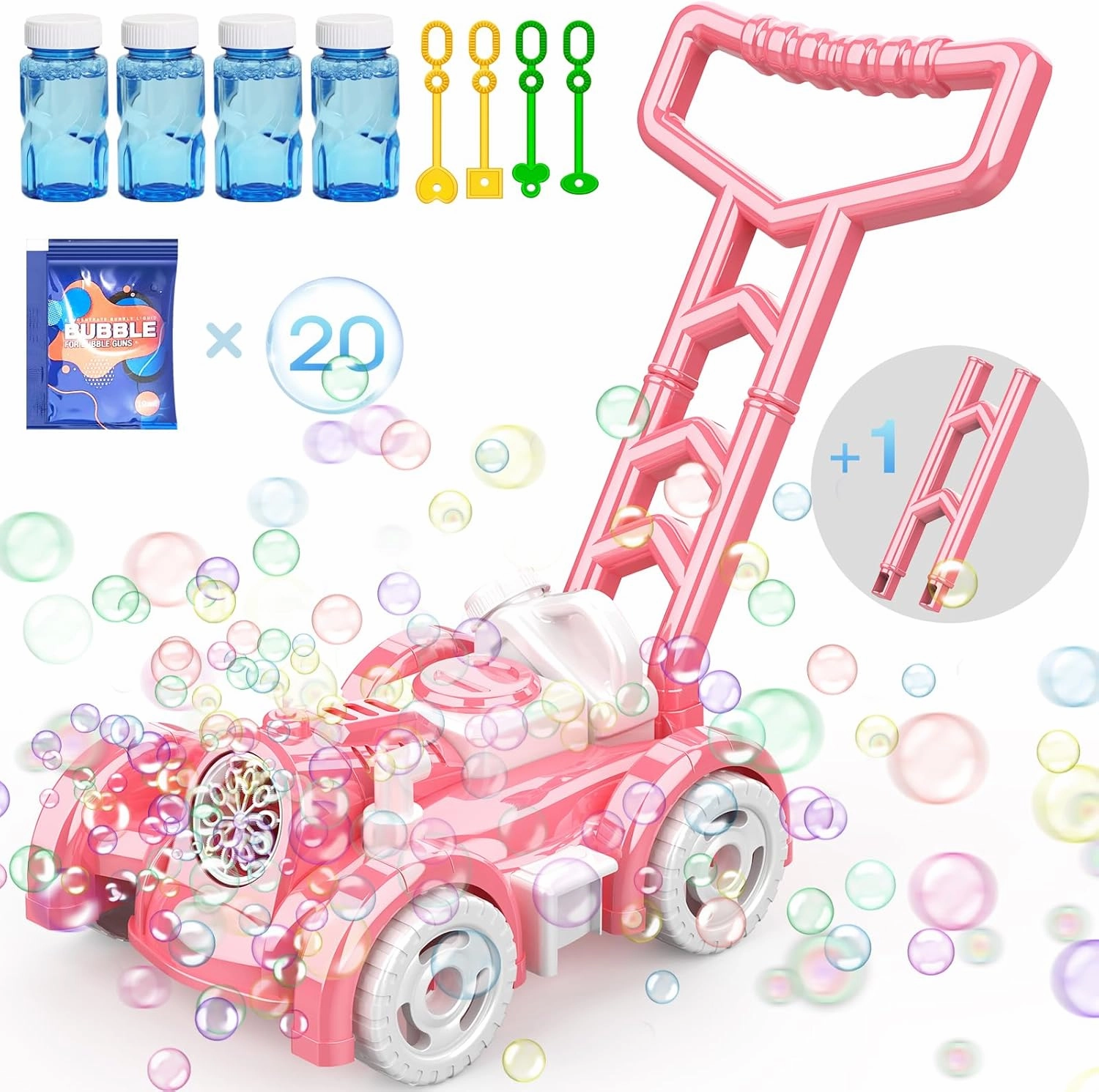 2024 New Models Bubble Lawn Mower Toddler Toys - Bubble Machine Summer Outdoor Toys, Automatic Bubble Mover Push Toy for Age 3  Year Old Preschool Baby Boys Girls Birthday Gifts (Pink)