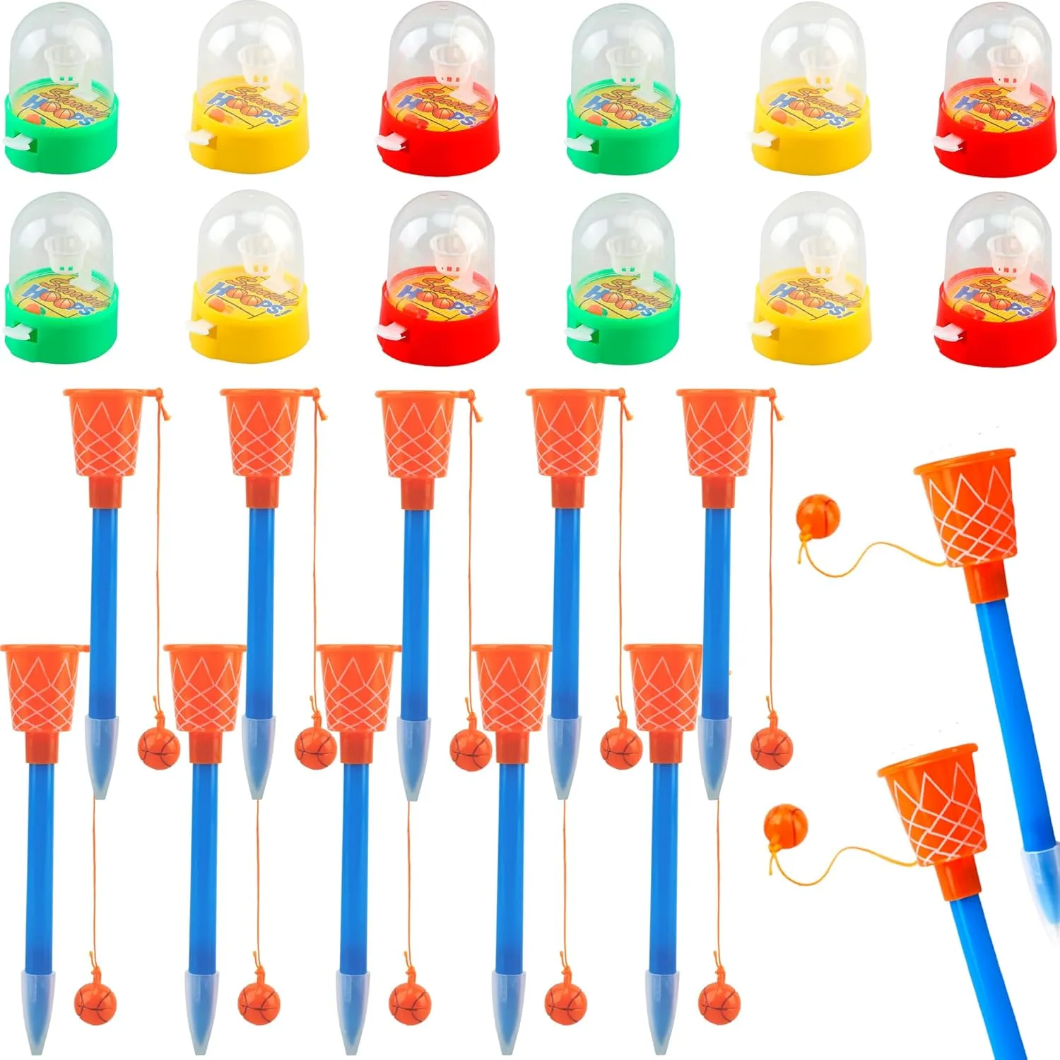 24 Pack Mini Basketball Game Party Favor Includes 12 Pcs Mini Basketball Hoop Finger Game and 12 Pcs Basketball Hoop Pens for School Classroom Rewards Birthday Sports Party Favors