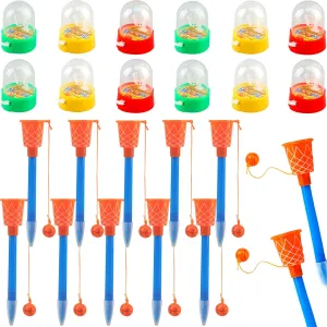 24 Pack Mini Basketball Game Party Favor Includes 12 Pcs Mini Basketball Hoop Finger Game and 12 Pcs Basketball Hoop Pens for School Classroom Rewards Birthday Sports Party Favors
