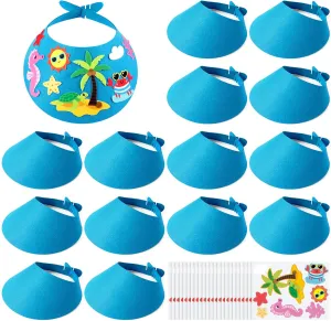 24 Sets Tropical Foam Visor Craft Kit for Kids Summer Foam Visor Sun Hats Vbs Vacation Bible School Supplies Fun Felt DIY Crafts Beach Sun Protection Outdoor Activity Hawaii Luau Party Decor