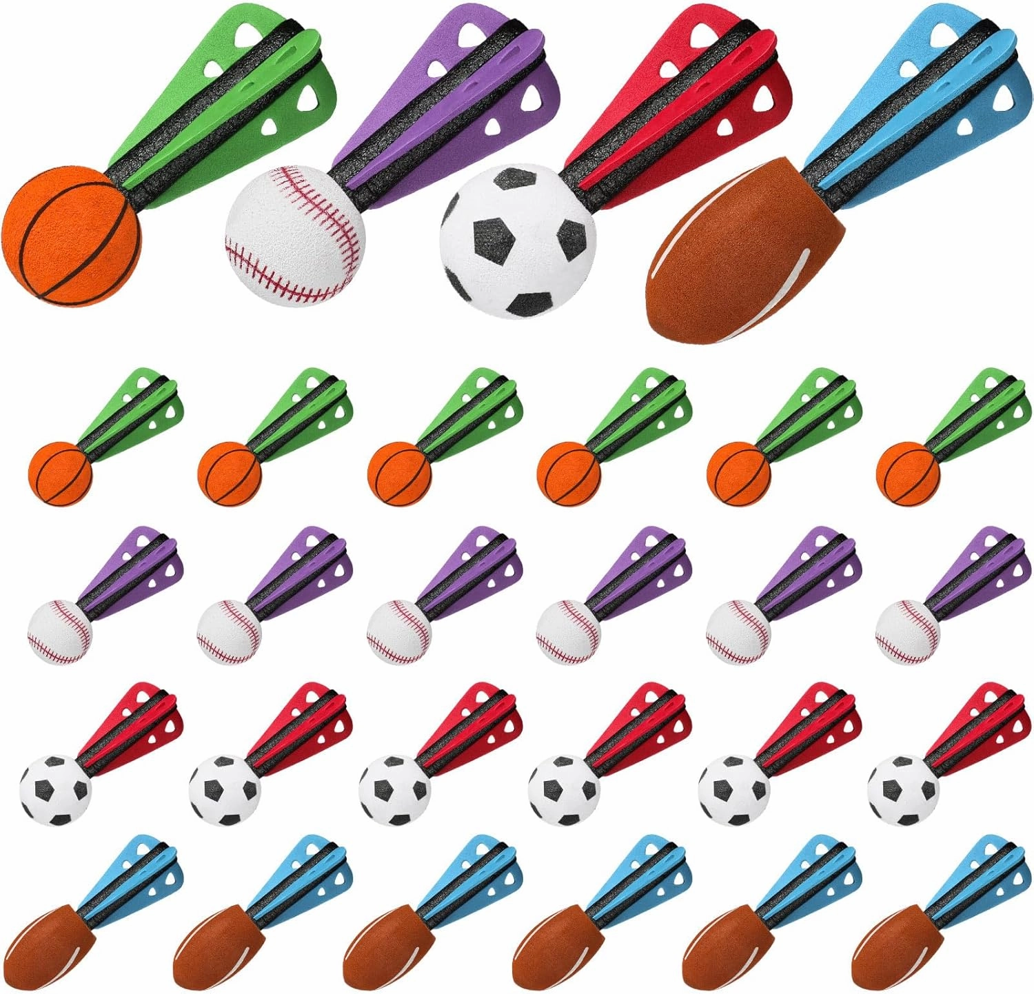 24 Pcs Mini Foam Sports Balls Sports Birthday Party Favor Dart Missiles Rocket Party Favor 4 Inch Basketball Baseball Soccer Football Launcher Sport Themed Gifts Goodie Bag Stuffer