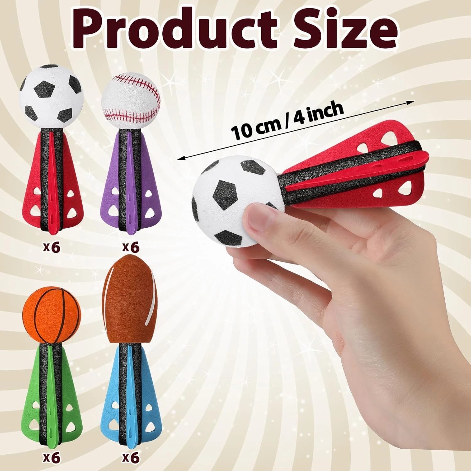 24 Pcs Mini Foam Sports Balls Sports Birthday Party Favor Dart Missiles Rocket Party Favor 4 Inch Basketball Baseball Soccer Football Launcher Sport Themed Gifts Goodie Bag Stuffer