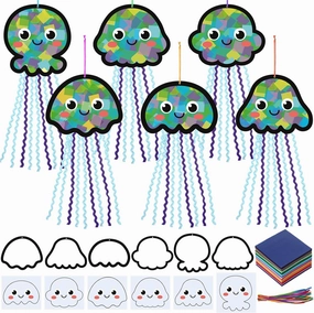 24 Sets Jellyfish Tissue Paper Crafts Summer Craft Kit DIY Jellyfish Hanging Ornaments Make Your Own Under The Sea Party Decoration Supplies for Ocean Mermaid Party Classroom Activities