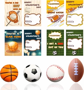 24 Sets Valentien's Day Cards With Mini Sports Balls,Sports Stress Balls With Valentine's Day Gift Cards for Gift Exchange Prizes Valentines Party Favor Gifts