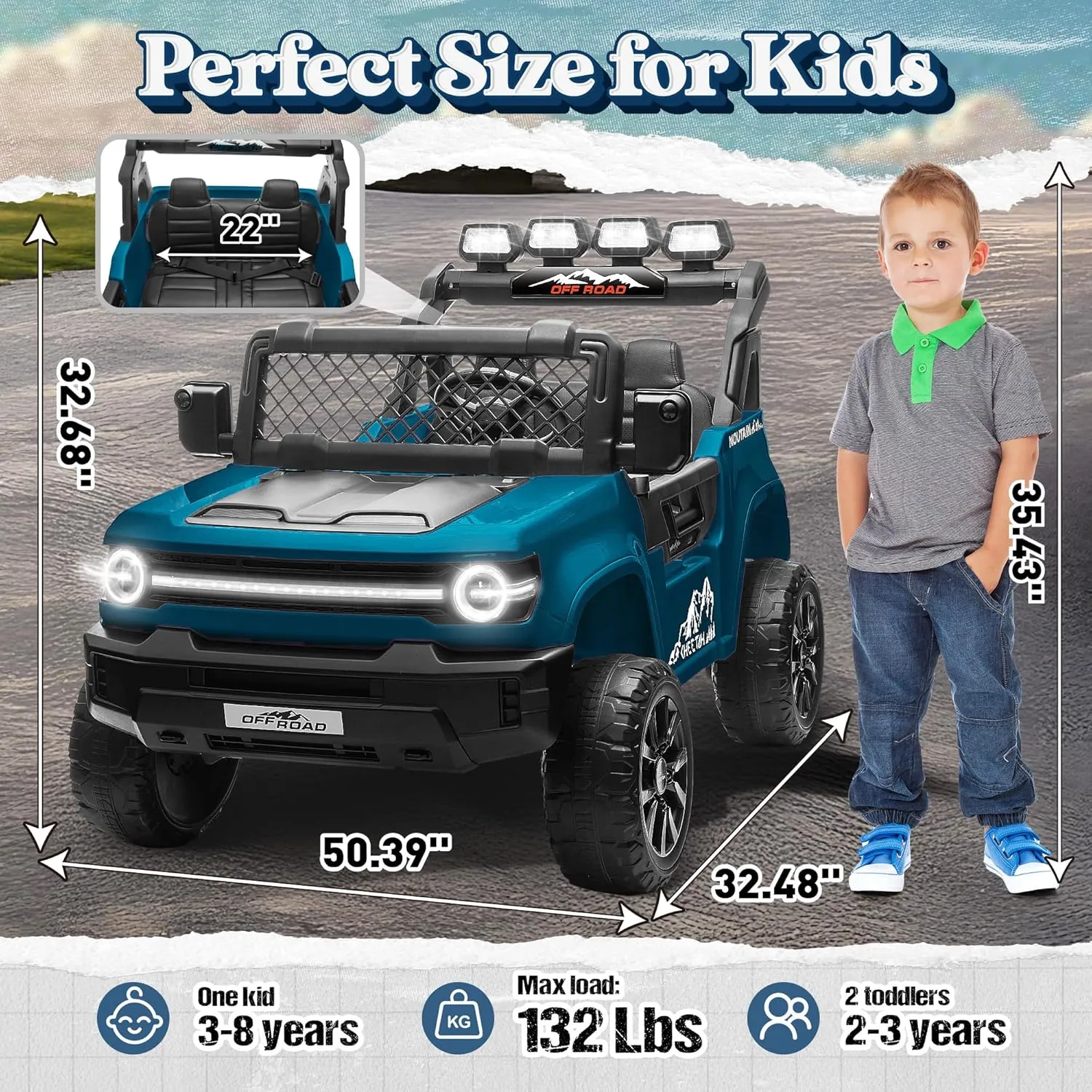 24V Ride on Toys for Big Kids, XL 2 Seater Ride on Car with Remote Control, 4WD/2WD Ride on Truck with 22 Inch Wide Seat, 4x100W Motor, LED Lights, Music, Spring Suspension, Soft Start