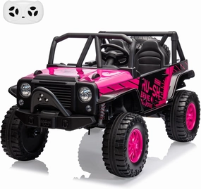 24V 2 Seater Kids Ride On Car Truck with Remote Control, Kids Electric Vehicle with 19" Extra Wide Seat, 2 Powerful Motors, Soft Brake, LED Light, Spring Suspension, Music,Spare Tire(Rose)