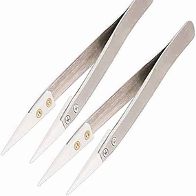 2 Pack Precision Ceramic tweezers Non-Conductive Anti-Static Highly Heat Resistant Tweezers