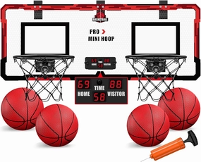 2 Player Basketball Game, Dual Shot Over The Door Mini Basketball Hoop Indoor with Scoreboard, Basketball Toy Gifts for Kids Boys Girls Adults, Suit for Bedroom/Office/Outdoor/Pool, Red