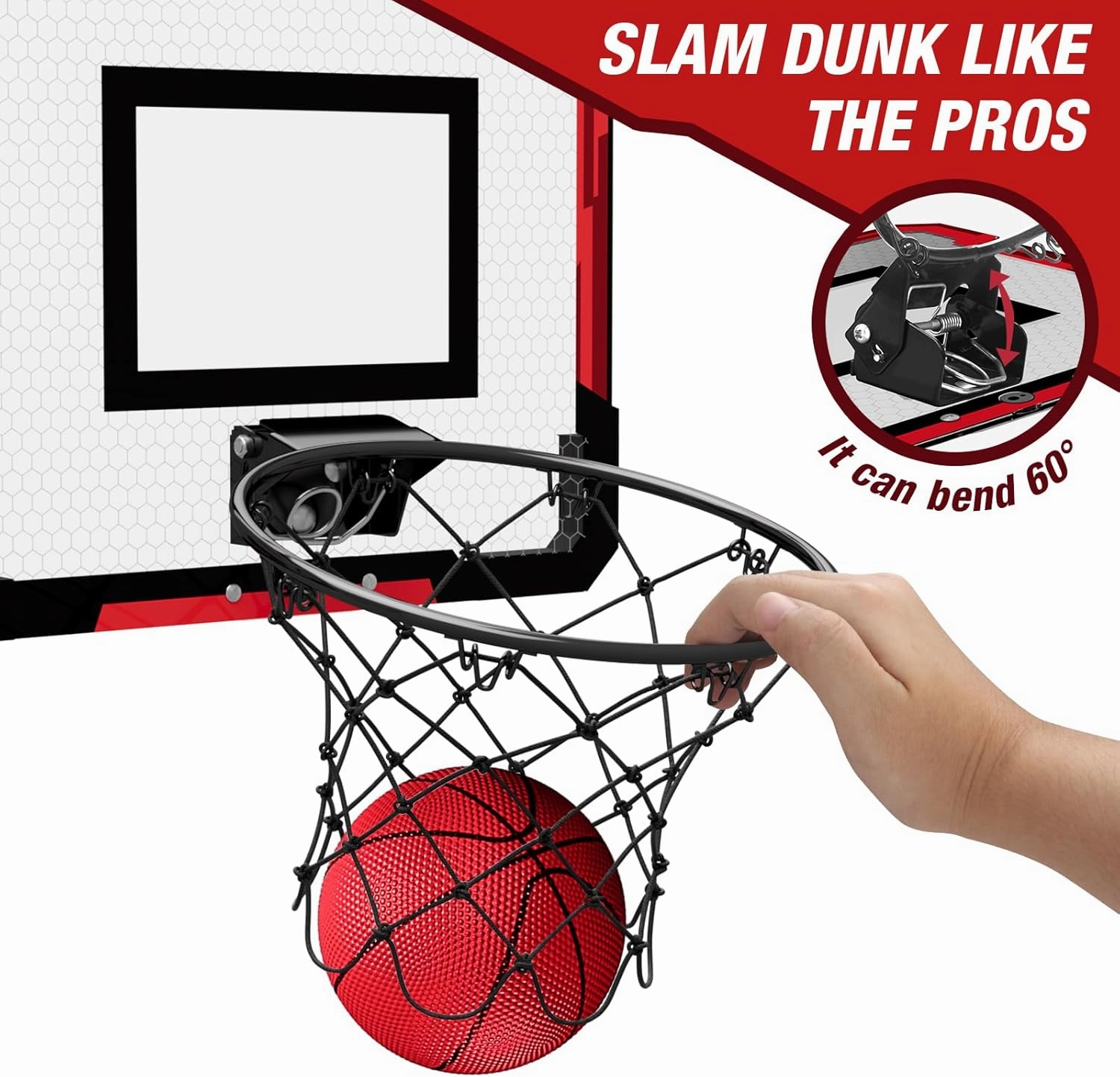 2 Player Basketball Game, Dual Shot Over The Door Mini Basketball Hoop Indoor with Scoreboard, Basketball Toy Gifts for Kids Boys Girls Adults, Suit for Bedroom/Office/Outdoor/Pool, Red