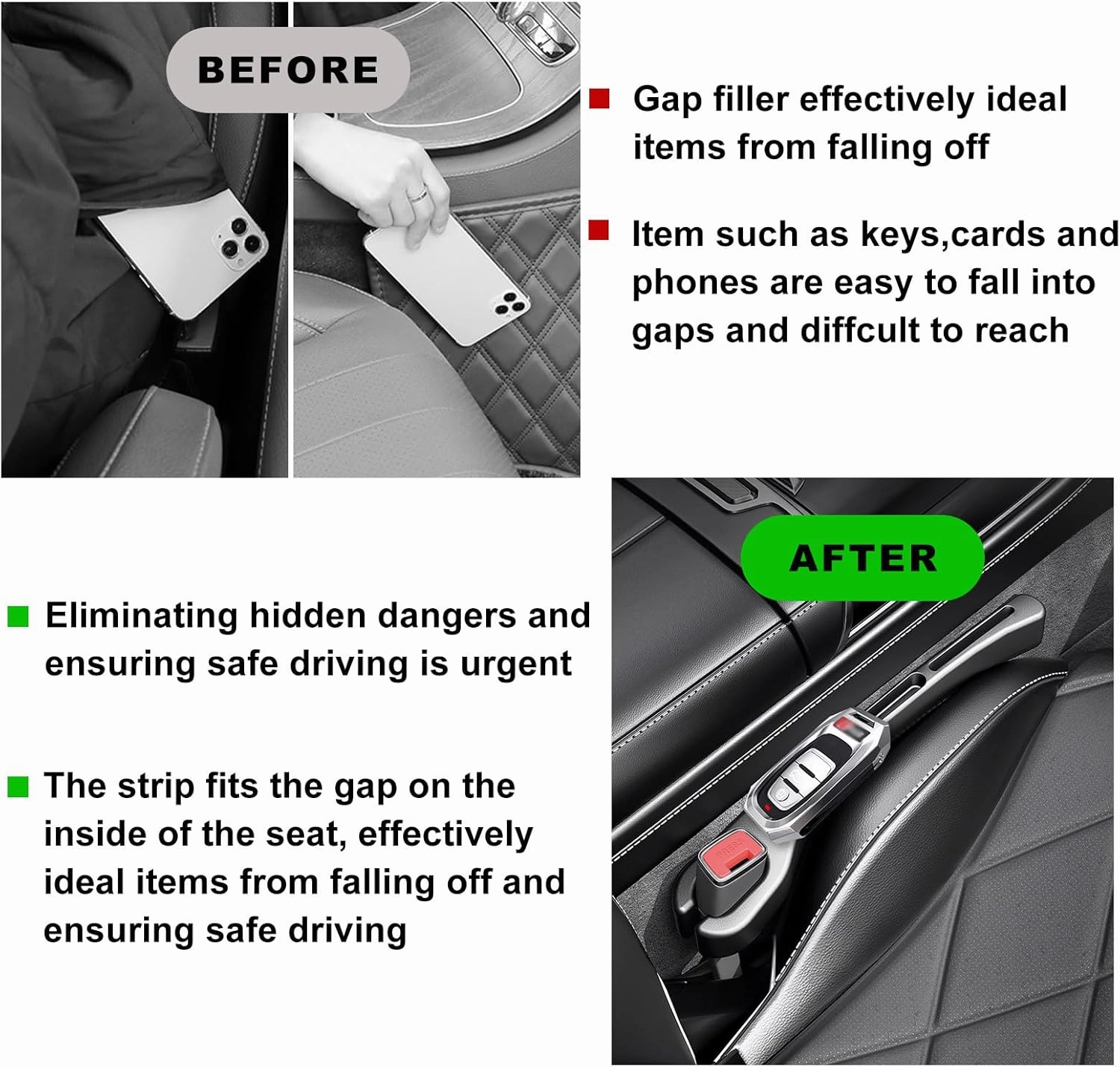 2PCS Car Seat Gap Organizer, Car Seat Gap Filler Storage Bag with Phone Holder, Upgraded Multifunctional Car Seat Gap Blocker Plug to Prevent Dropping, Universal Car Accessories (Beige)
