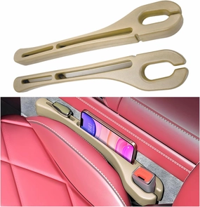 2PCS Car Seat Gap Organizer, Car Seat Gap Filler Storage Bag with Phone Holder, Upgraded Multifunctional Car Seat Gap Blocker Plug to Prevent Dropping, Universal Car Accessories (Beige)