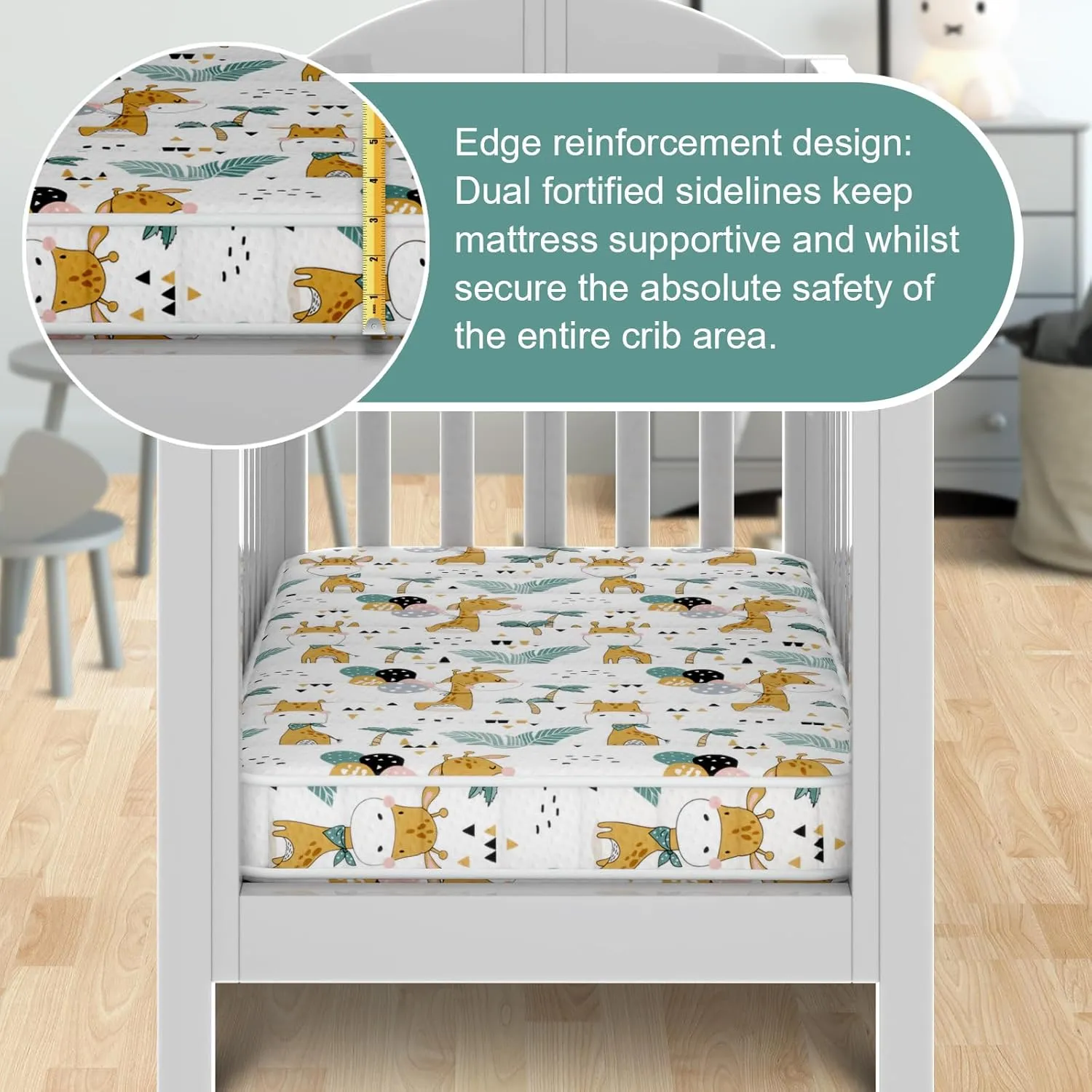 3 Inch 38x26 Mini Crib Mattress, No Gaps Edge Reinforcement High Density Foam, Fits Mini Crib, Odorless and Steady, Certipur-us and Oeko -tex Certified, Giraffe