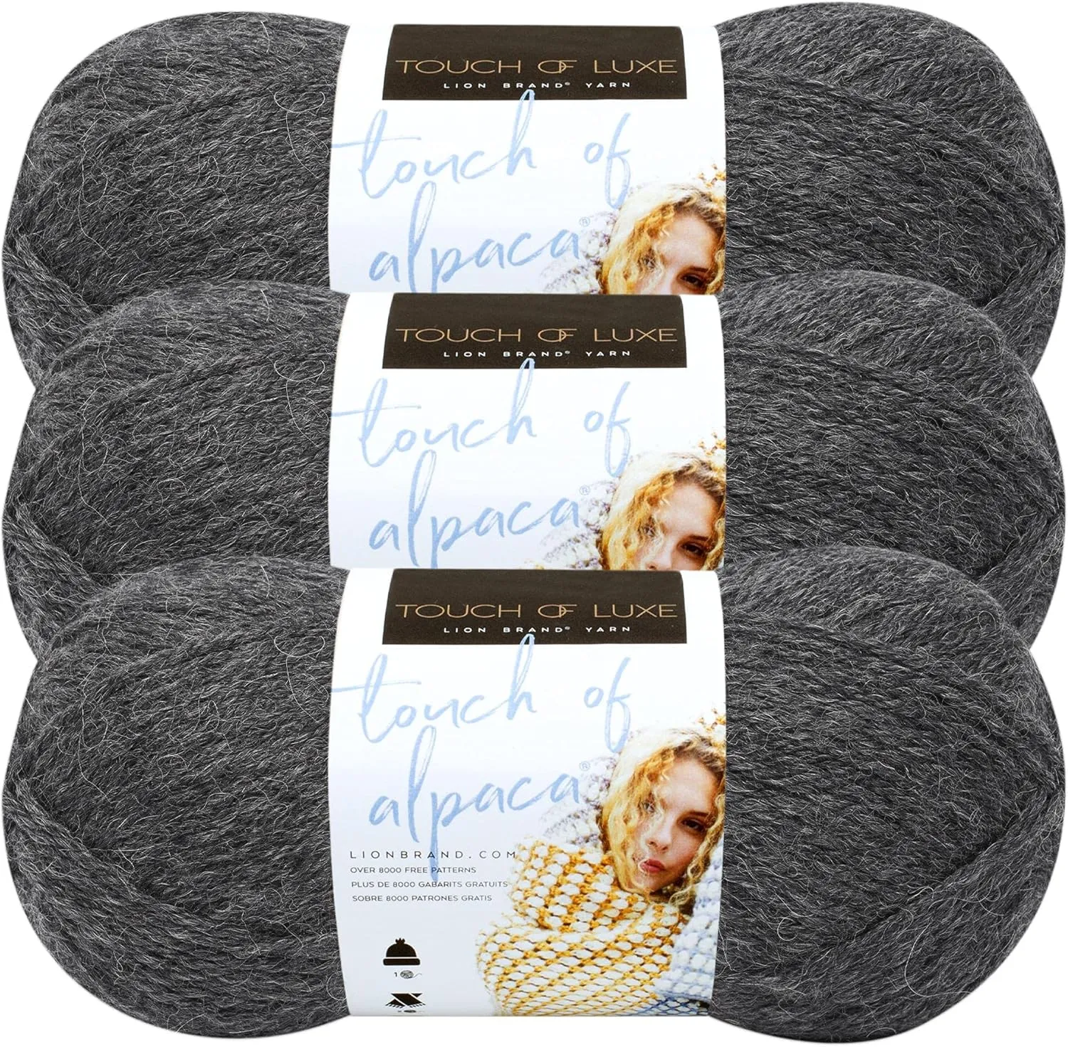(3 Pack) Lion Brand Yarn Touch of Alpaca Yarn, Charcoal