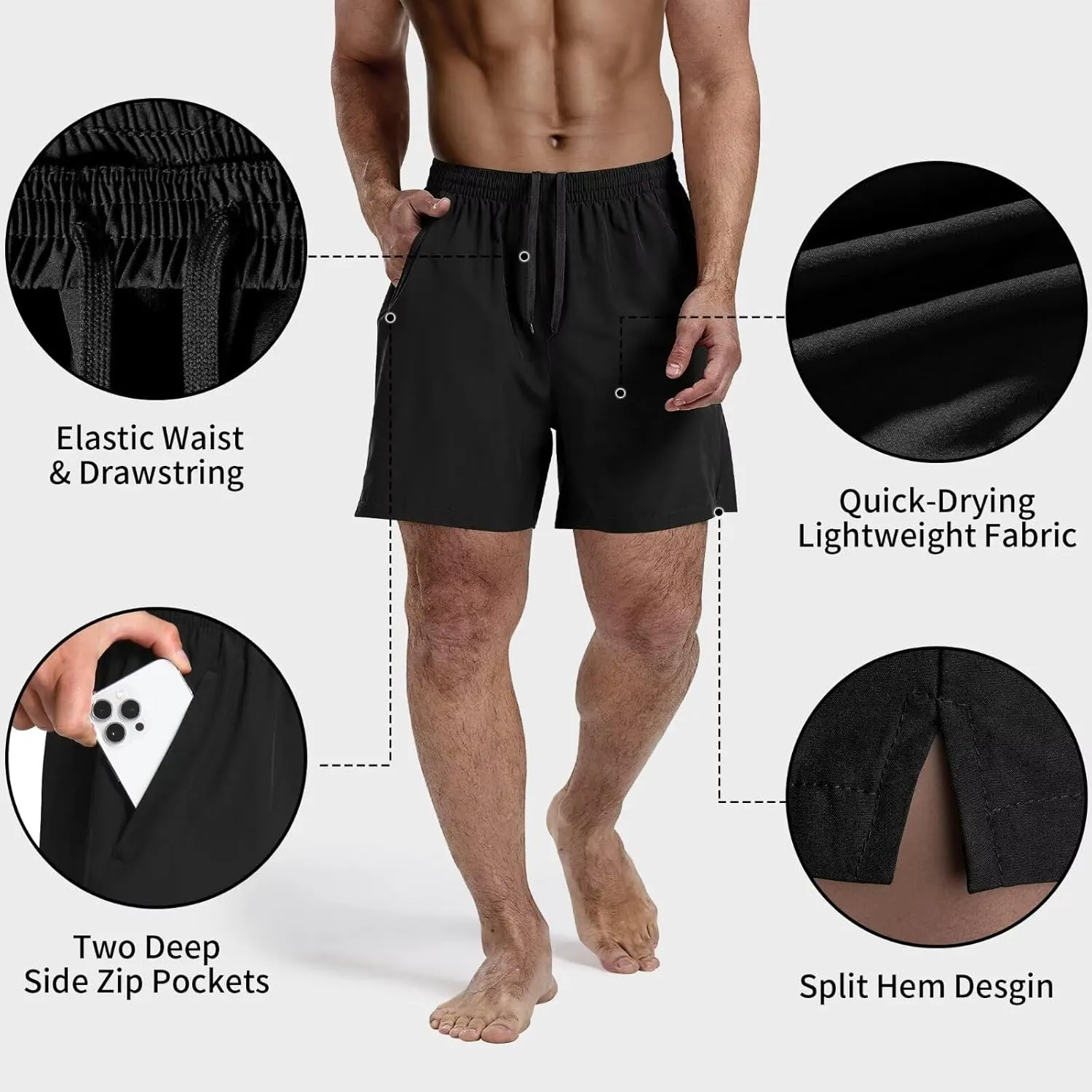 3 Pack Men's Athletic Running Shorts 5 Inch,Quick Dry Gym Workout Shorts with Zip Pockets